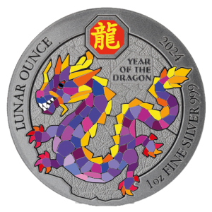 1 oz Silver Year of the Dragon Colorized & Antique finish by Art Color Collection